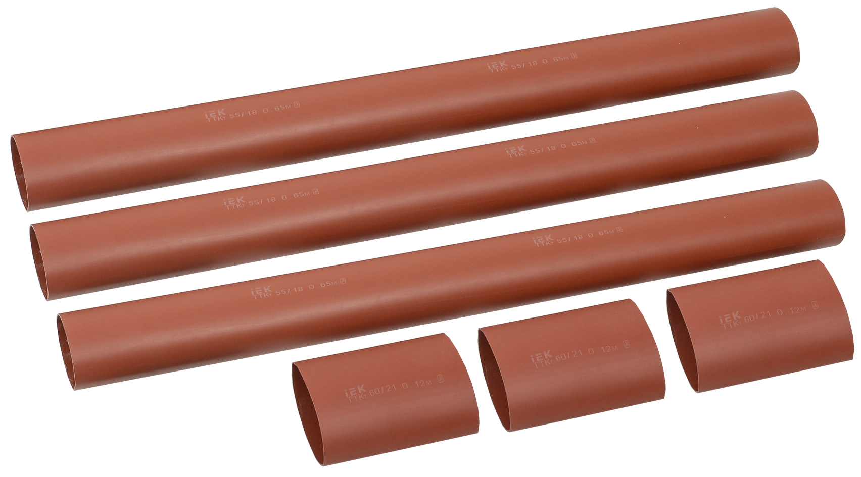 Термоусаживаемые трубки жильной изоляции, концевые манжеты выполнены из трекингостойкого материала кирпично-красного цвета.