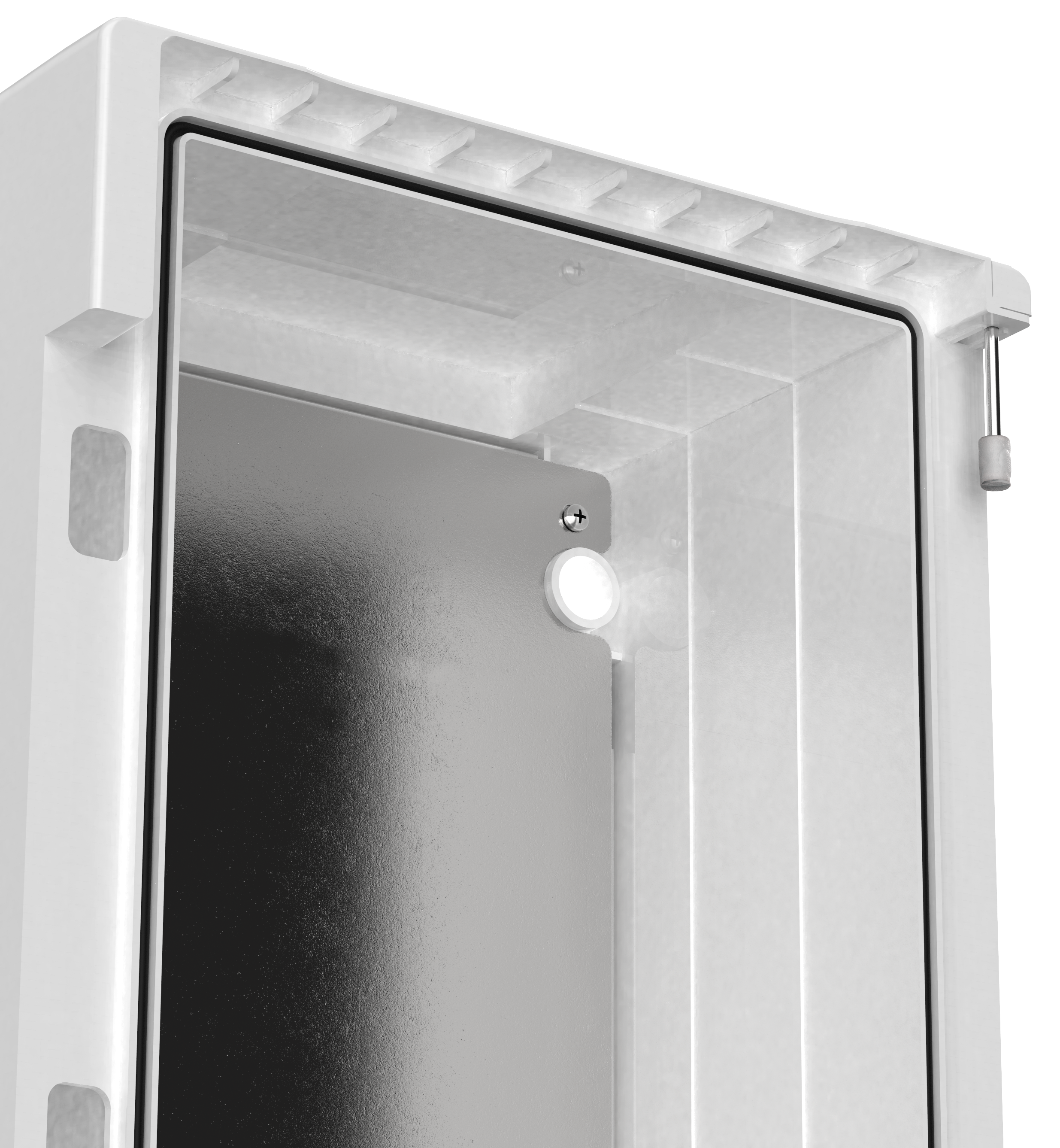 Полиуретановый уплотнитель гарантирует надежную защиту от пыли и влаги (IP65). Козырек над дверью каждого корпуса обеспечивает дополнительную защиту оборудования.