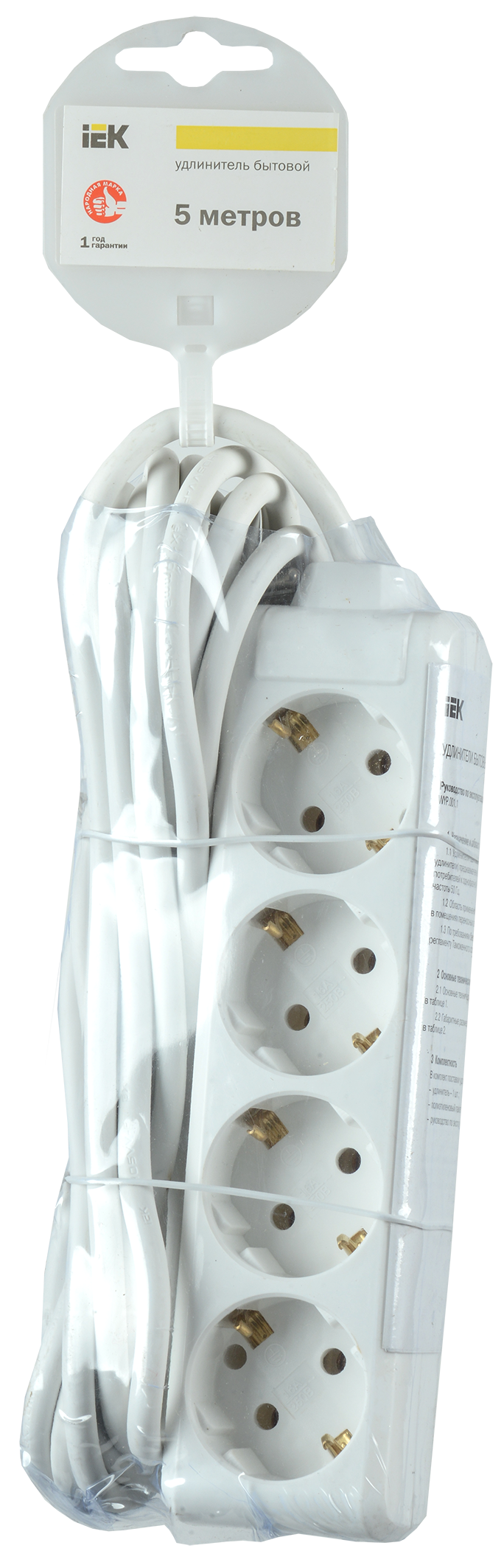 Удлинитель 4х5м с заземл. 16А IP20 У04 2P+PE IEK WYP10-16-04-05-Z-N